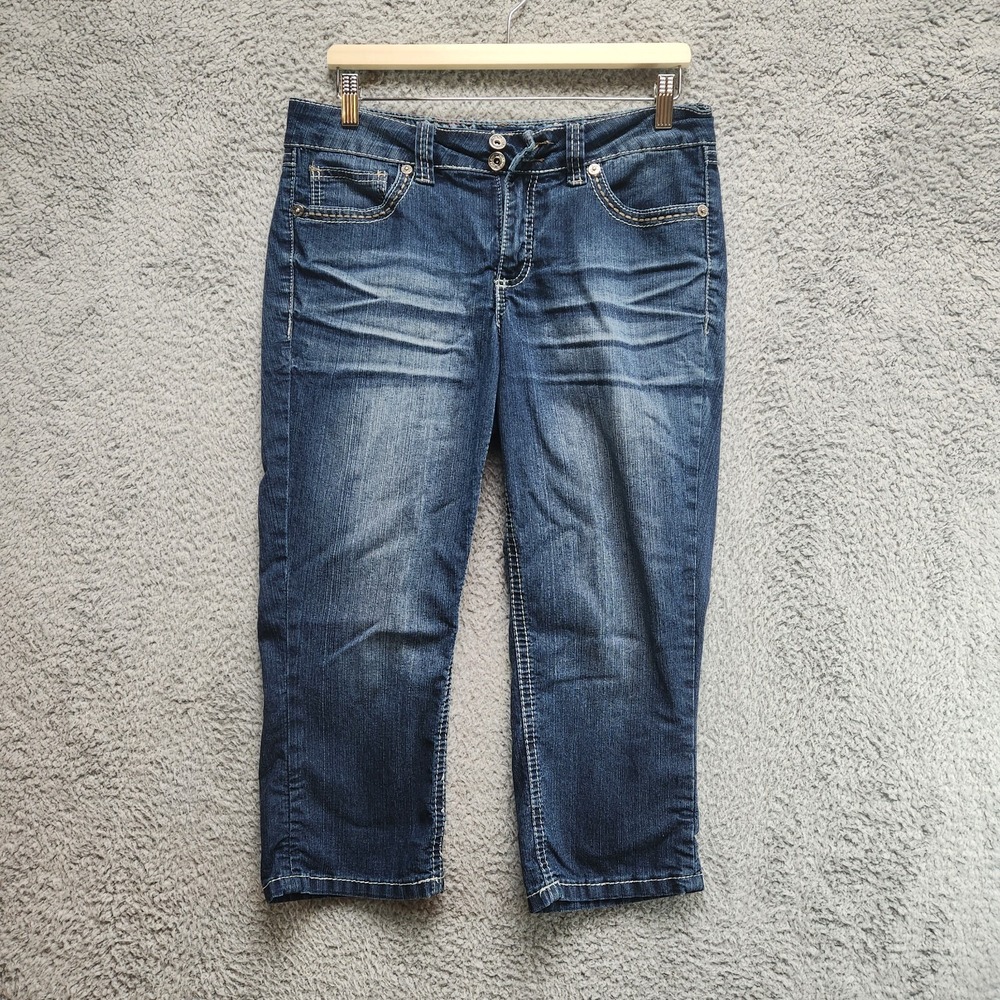 Royalty‎ For Me Jeans Women's 8 (Fits 33x21.5) Blue Mid Rise Pocket Cropped